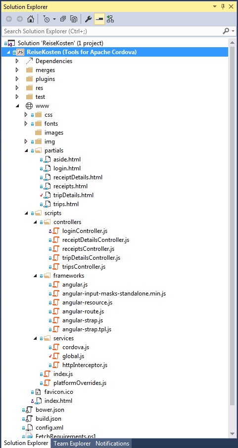 Reisekosten App Frontend - Visual Studio Tools for Apache Cordova